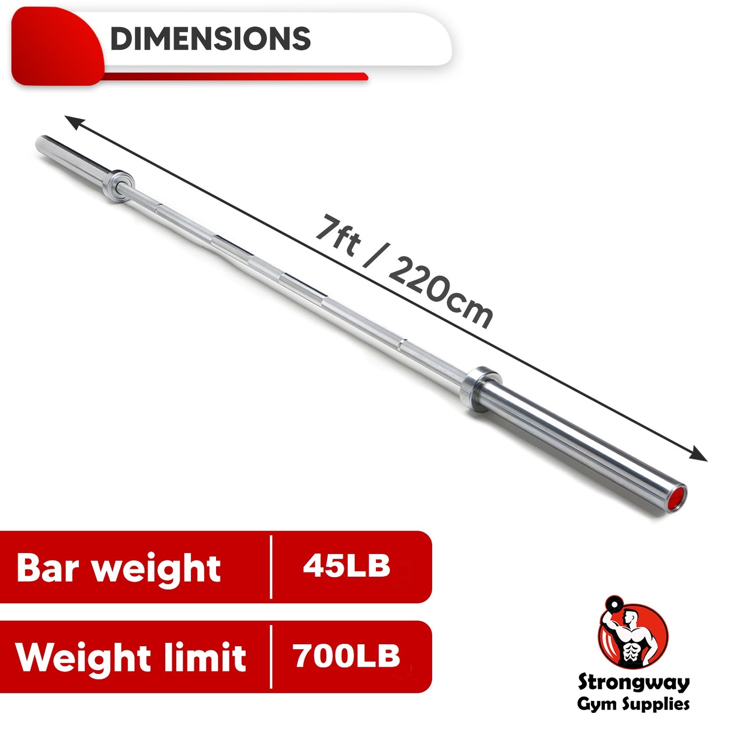 Strongway® 45LB 7FT Olympic Bar (700LBS/320KG Rated)